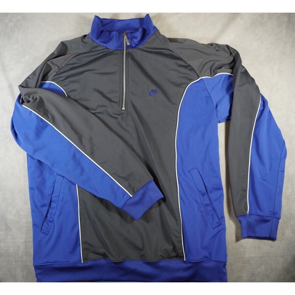 Nike mens XL track jacket black blue pull over 1/4 zip logo long sleeve pockets